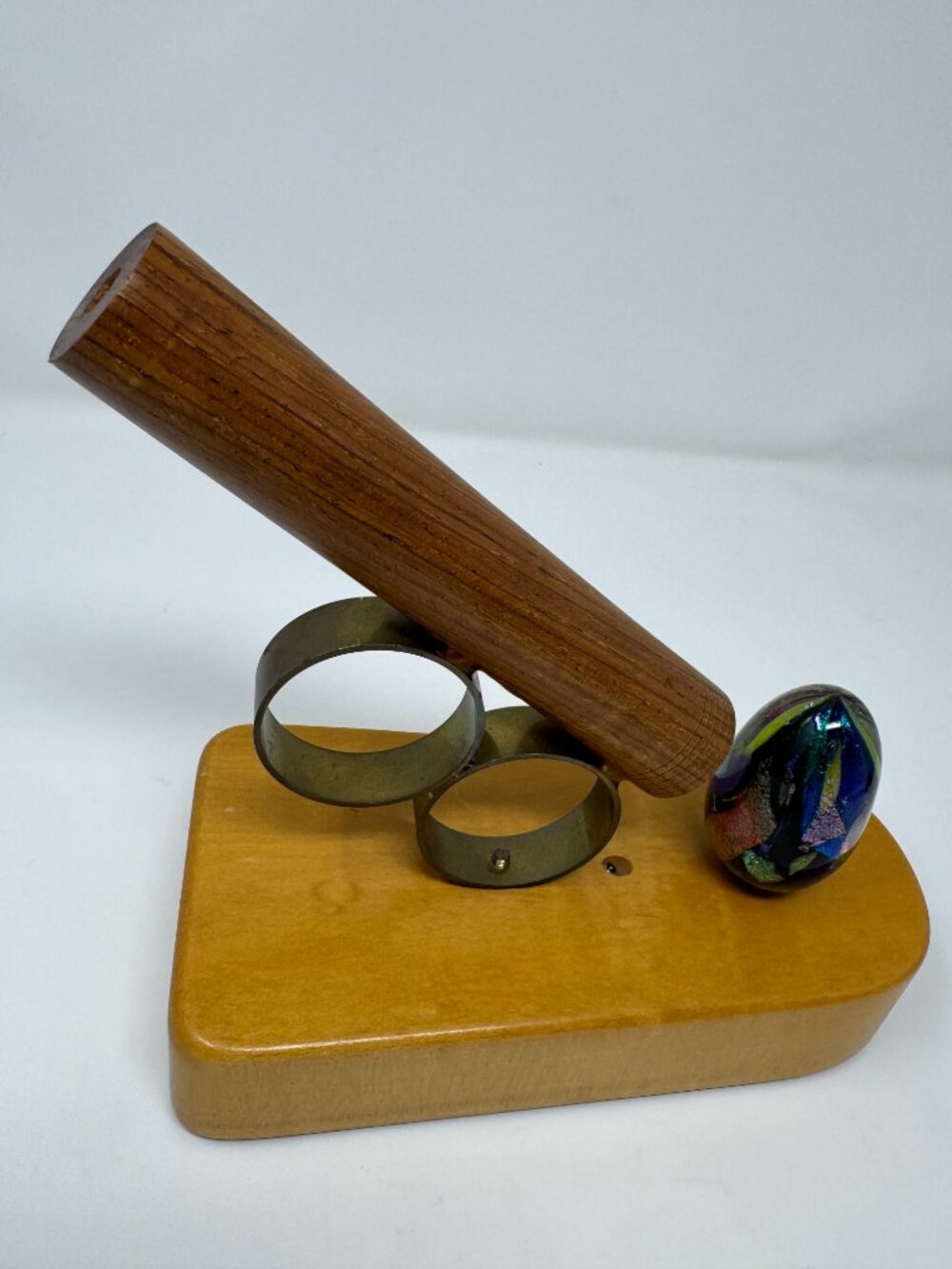 Artisan Wood Brass Dichroic Glass Egg Parlor Kaleidoscope 8.5"